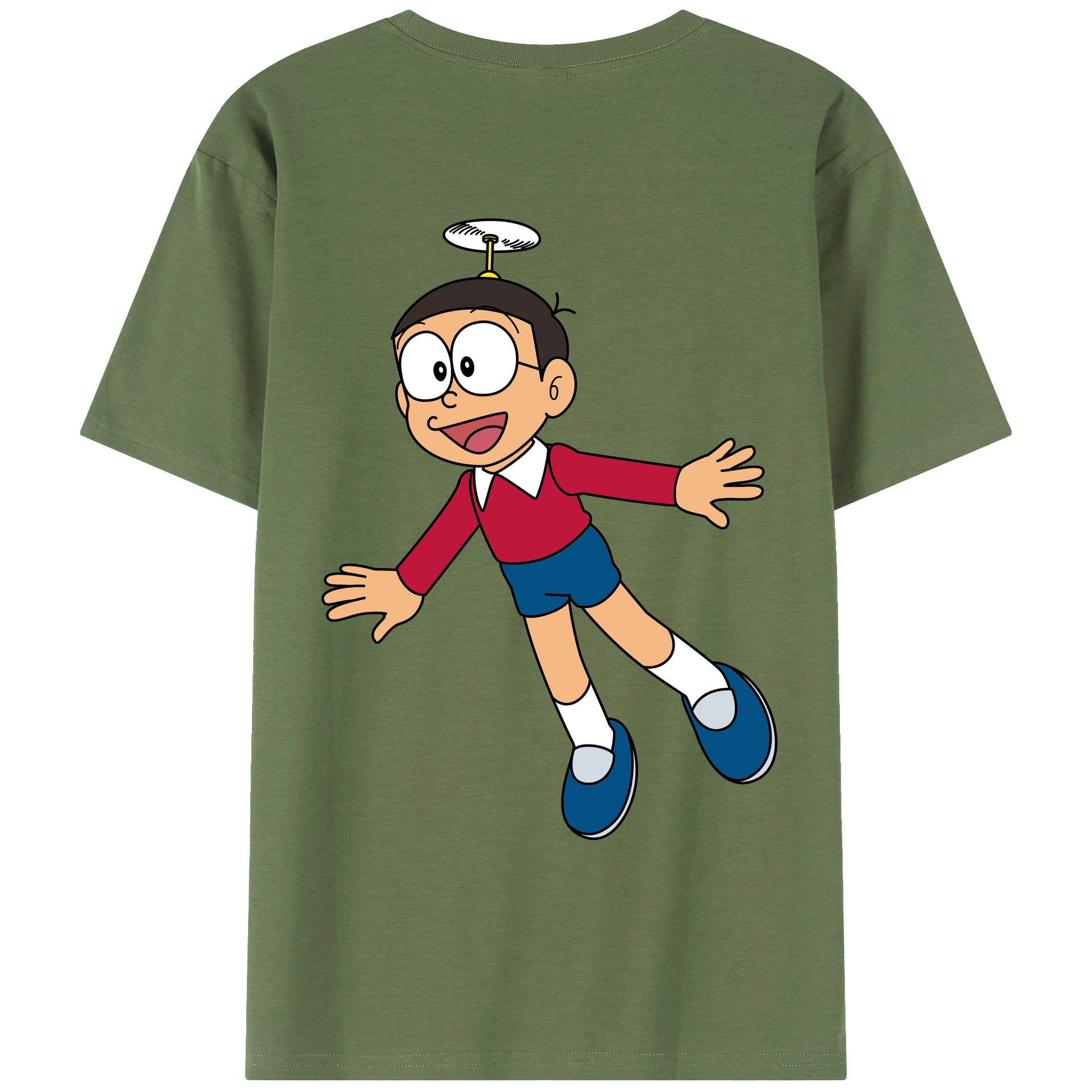 （画像用） ドラえもん 野比 のび太 Doraemon Nobita Nobi 綿100％ メンズ半袖Tシャツ（バックプリント） 通気性